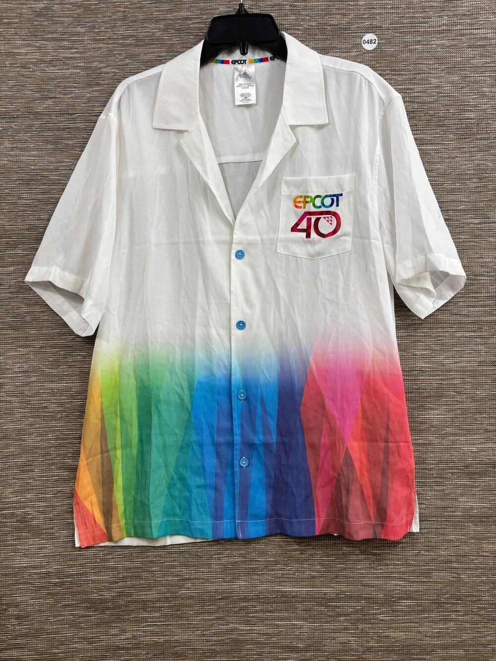 Disney Shirt Mens Large EPCOT 40th Anniversary Button Up Short Sleeve Rayon